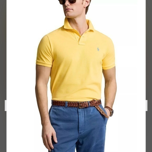 Polo Ralph Lauren Custom Slim Fit Printed Mesh Polo Shirt in Yellow Size XL